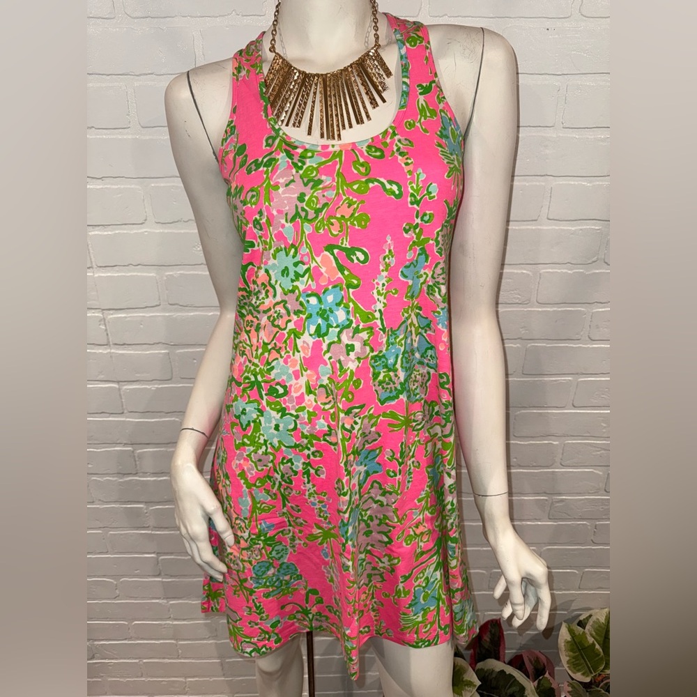 Lilly Pulitzer Melle Tank Dress in Flamingo Pink Southern Charm 100% Pima Cotton